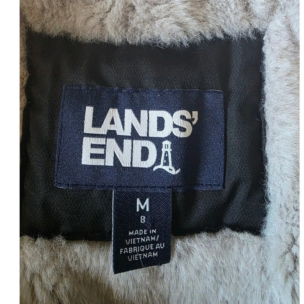 Lands End Girls Black Puffer Parka Sherpa Lined Hood Winter Coat Size M 8
